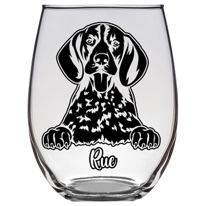 Rue - Germ. Short. Pointer Dog Mom Stemless Wine Glass