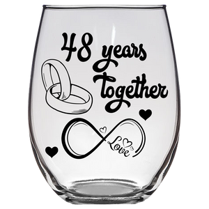 LOVE - 48th Anniversary Stemless Wine Glass - Clear
