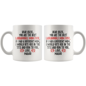 Personalized Labradoodle Dog Magoo Mom Suzie Coffee Mug (11 oz)
