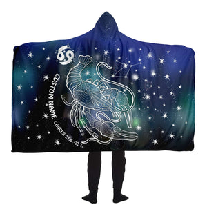 Personalized Cancer Horoscope Zodiac Star Sign Hooded Blanket