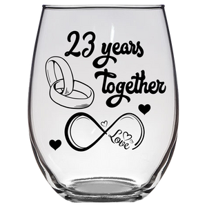 LOVE - 23rd Wedding Stemless Wine Glass (Laser Etched)