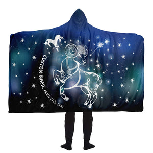 Personalized Aries Horoscope Zodiac Star Sign Hooded Blanket