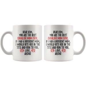Personalized Cavalier Dog Archie Mom Kim Coffee Mug (11 oz)