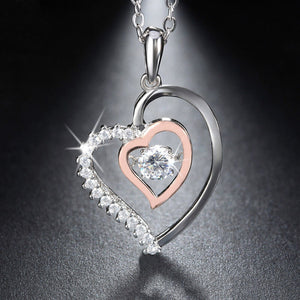 Double Heart Pendant Necklace - 925 Sterling Silver - Freedom Look