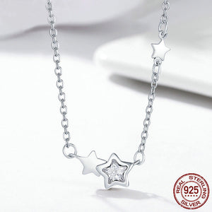 Double Sparkling Pendant Necklace - 925 Sterling Silver - Freedom Look