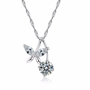 Butterfly & Flower Pendant Necklace - Freedom Look