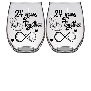 LOVE - 24th Anniversary Stemless Wine Glass - Set of 2 (Laser Etched) - Clear