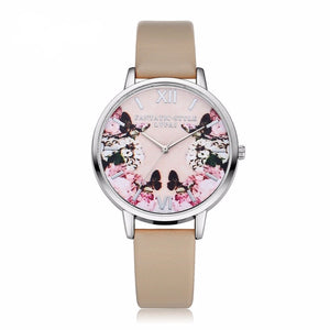 Modern Leather Flower & Butterfly Wrist Watch - Freedom Look