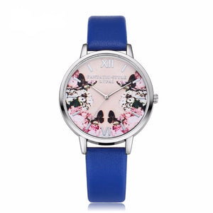 Modern Leather Flower & Butterfly Wrist Watch - Freedom Look