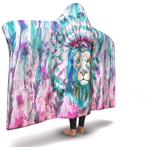 Lion Native Feather Pattern Hooded Blanket