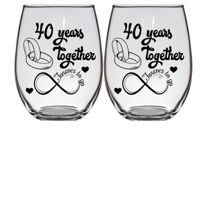 FTG - 40th Anniversary Stemless Wine Glass - Set of 2 (Laser Etched) - Clear