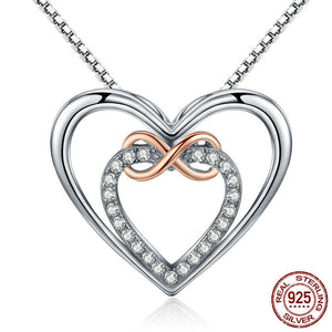 Elegant Infinity Love Double Heart Pendant Necklace - 925 Sterling Silver - Freedom Look