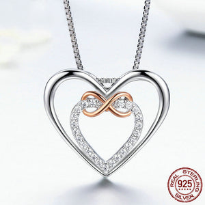 Elegant Infinity Love Double Heart Pendant Necklace - 925 Sterling Silver - Freedom Look
