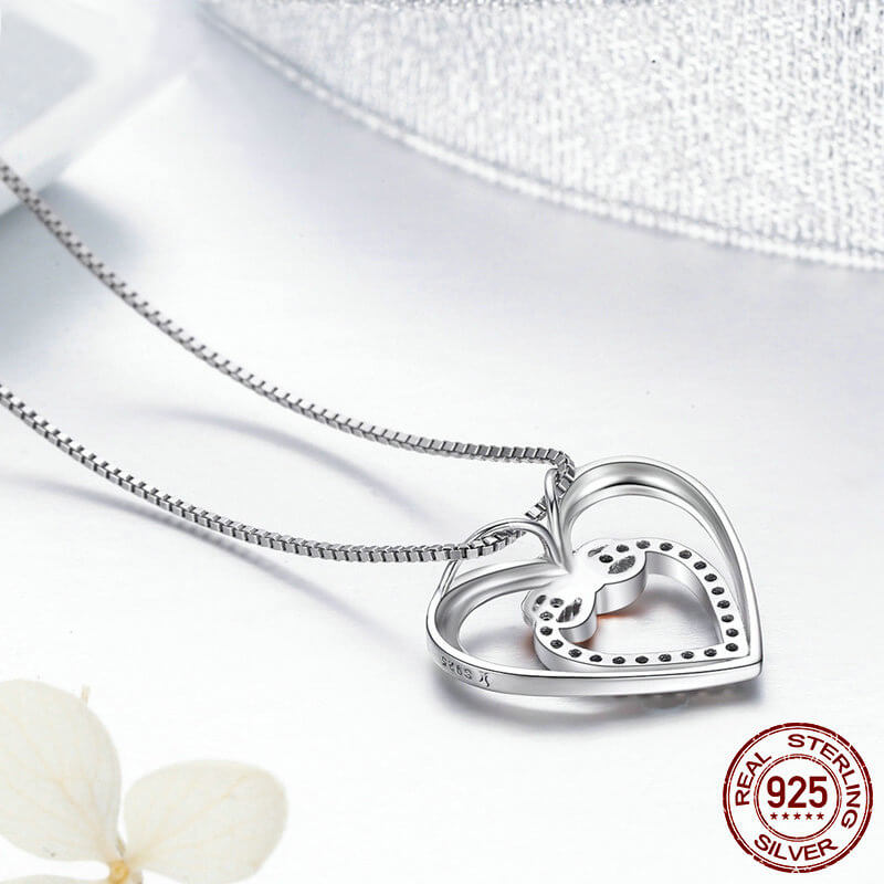 NEW Authentic Pandora Double Heart Sparkling Pendant Necklace  391229C01-17.7