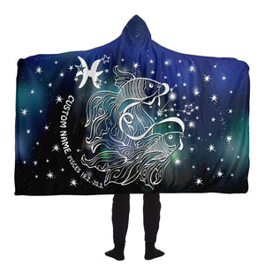 Personalized Pisces Horoscope Zodiac Star Sign Hooded Blanket