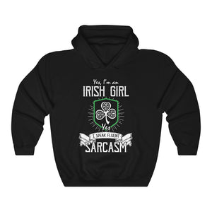 Irish Girl Speak Fluent Sarcasm St Patrick's Day Unisex Hoodie Hooded Sweatshirt