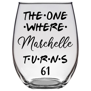 Marchelle Turns 61 Years Stemless Wine Glass