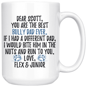 Personalized American Bully Dog Flex & Junior Dad Scott Coffee Mug (15 oz)