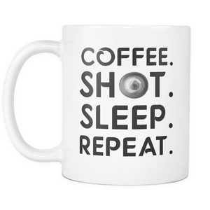 Photographer Coffee Shot Sleep Repeat Mug - Photographer Average Day Activity - Photography Related Gifts - Unique Gift For Him Or Her (11 oz)