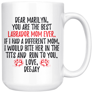 Personalized Labrador Dog Deejay Mom Marilyn Coffee Mug (15 oz)