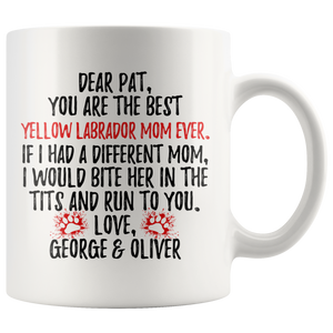 Personalized Yellow Labrador Dog George & Oliver Mom Pat Coffee Mug (11 oz)