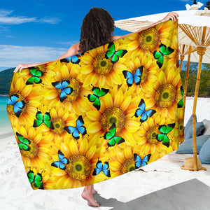 Sunflowers Butterfly Sarong Scarf Blanket, Butterfly Lover Gift, Pretty Butterfly Beach Wrap Cover Up