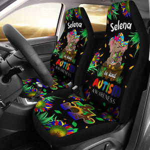 Autism Awareness Elephant Sunflower Personalized Black Car Seat Cover (Set of 2)