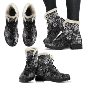 3D Floral Doodle-able Faux Fur Lined Women's Vegan-Friendly Leather Men's Boots