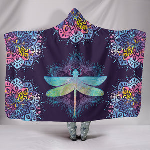 Dragonfly Mandala Warm Hooded Sherpa And Microfiber Blanket With Hood
