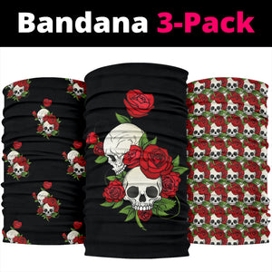 Skull Couple Roses (Black) - Bandana 3 Pack - Mask