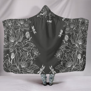 Lotus Dragonfly Sketch Hooded Blanket