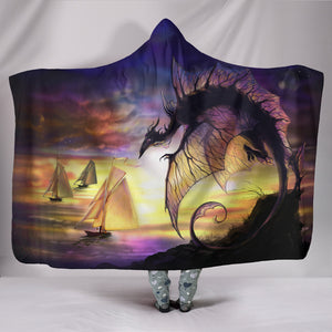 Dragon Dragonfly Sunset Cozy Warm Hooded Sherpa And Microfiber Blanket With Hood