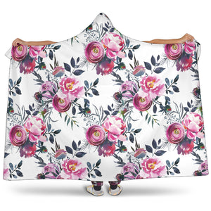 Floral Grey Roses & Peonies - Hooded Blankets