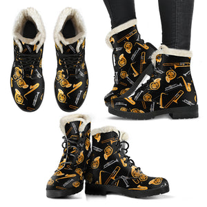 Wind Instruments Faux Fur Leather Boots Winter Shoes