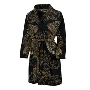 Premium Men's Golden Sea Turtle Bath Robe Housecoat Wrapper for Birthday Christmas Gift