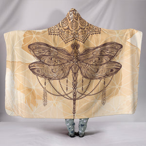 Beige Dragonfly Mandala Hooded Blanket