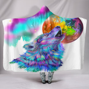 Howling Wolf Cozy Warm Hooded Sherpa And Microfiber Blanket With Hood