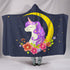 Dark Blue Starry Night Crescent Moon Unicorn Hooded Blanket