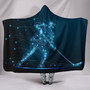 Ice Hockey Player Cozy Warm Hooded Sherpa And Microfiber Blanket With Hood