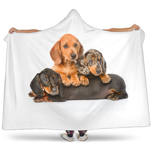 Dachshund Dog Warm Cozy Hooded Sherpa And Microfiber Blanket With Hood