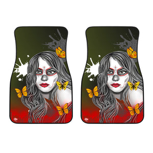 Sugar Skull Orange Butterfly - Universal Front Car Mats Gift (Set of 2)