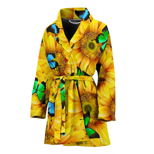 Sunflower Butterfly Women's Bath Robe Housecoat Wrapper for Birthday Christmas Gift