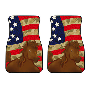 Brown Horse USA Flag - Front and Back Car Mats Gift (Set Of 2)