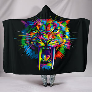 Tiger Colorful - Cozy Warm Hooded Sherpa And Microfiber Blanket With Hood