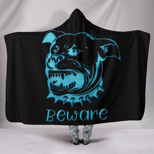 Beware Of Pitbull Hooded Sherpa And Microfiber Blanket With Hood