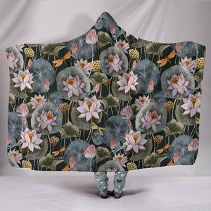 White Lotus Dragonfly Hooded Blanket