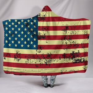 American USA Flag Cozy Warm Hooded Sherpa And Microfiber Blanket With Hood