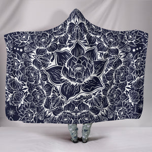 Black White Lotus Hooded Blanket