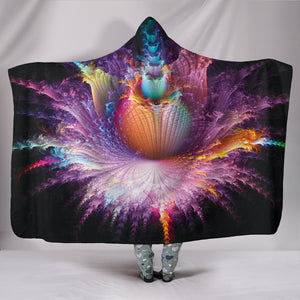 Psychedelic Alien Flower - Cozy Warm Hooded Sherpa And Microfiber Blanket