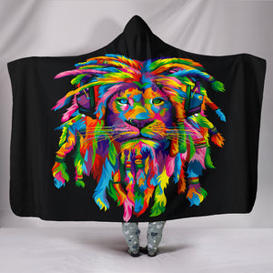 Lion Hooded Cozy Warm Hooded Sherpa And Microfiber Blanket With Hood